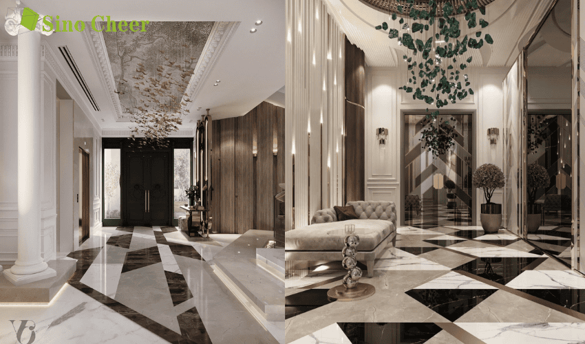 کفپوش کاشی سنگ مرمر هندسی برای اتاق نشیمن